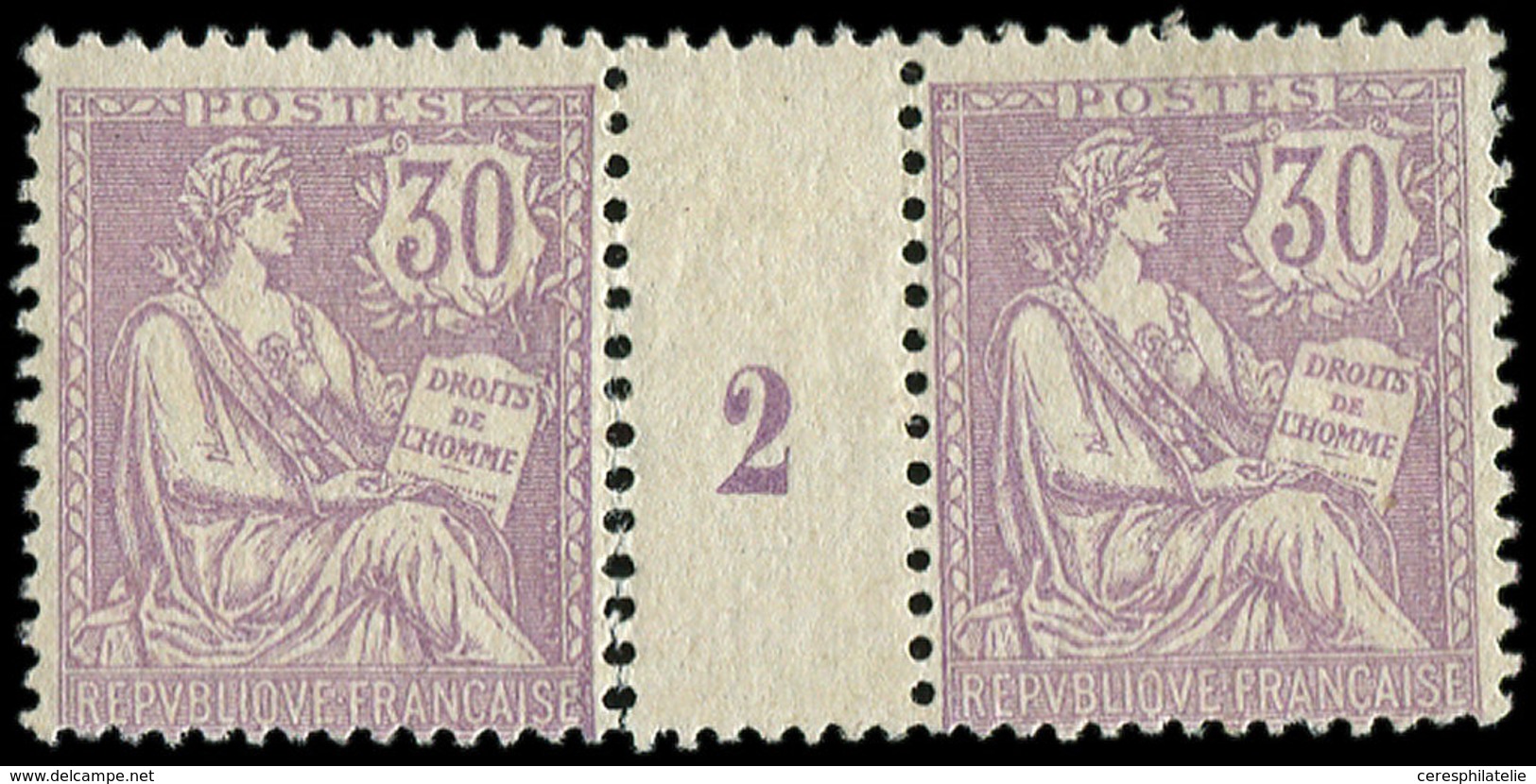 * EMISSIONS DU XXème SIECLE - 128   Mouchon Retouché, 30c. Violet, PAIRE Mill.2, TB - Unused Stamps
