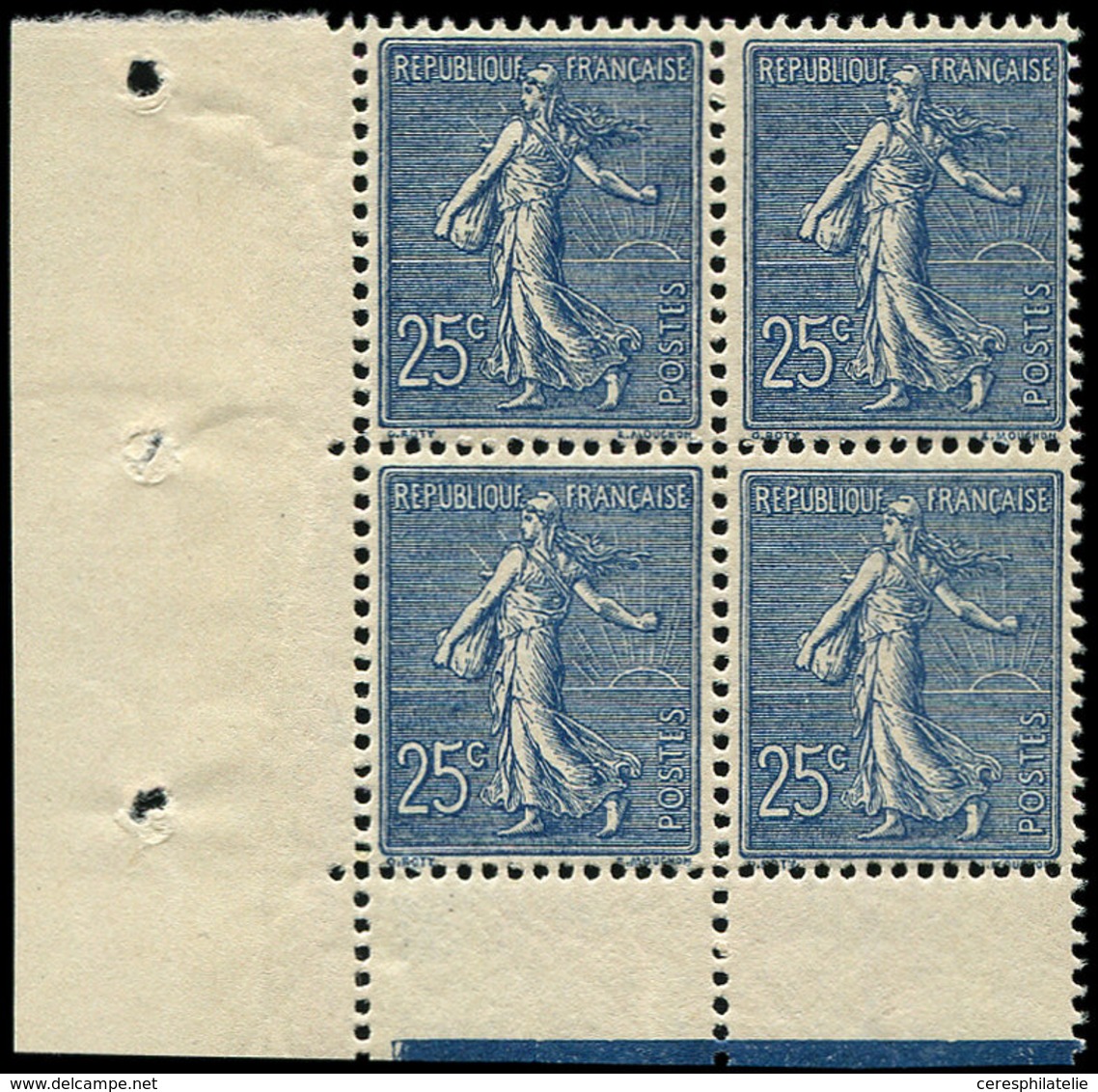 ** EMISSIONS DU XXème SIECLE - 132a  Semeuse Lignée, 25c. Bleu Foncé, BLOC De 4 Cdf, Superbe - Unused Stamps