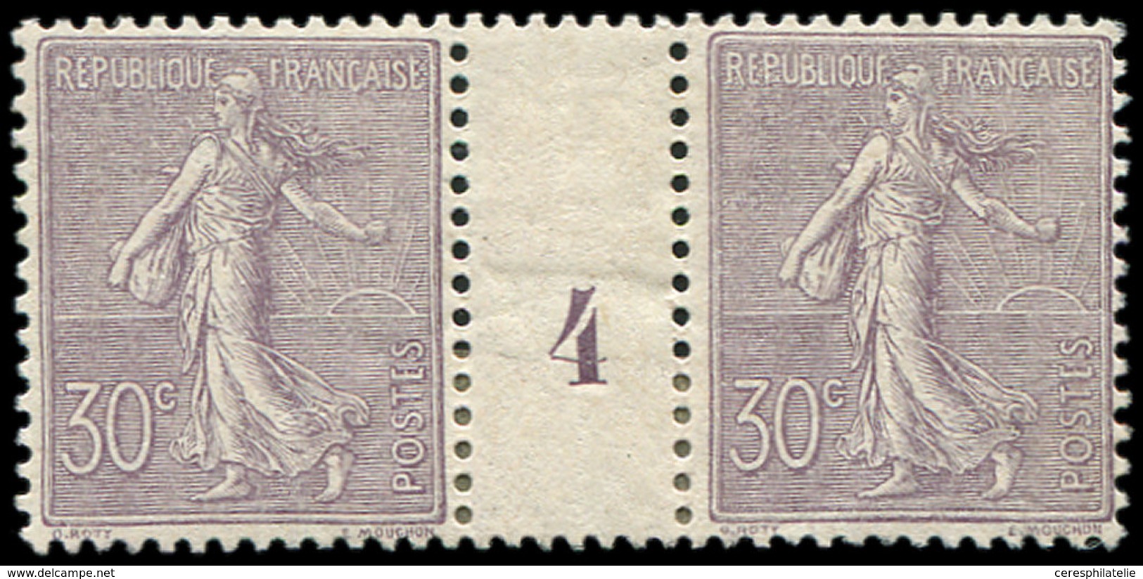 * EMISSIONS DU XXème SIECLE - 133   Semeuse Lignée, 30c. Violet, PAIRE Mill.4, TB - Unused Stamps