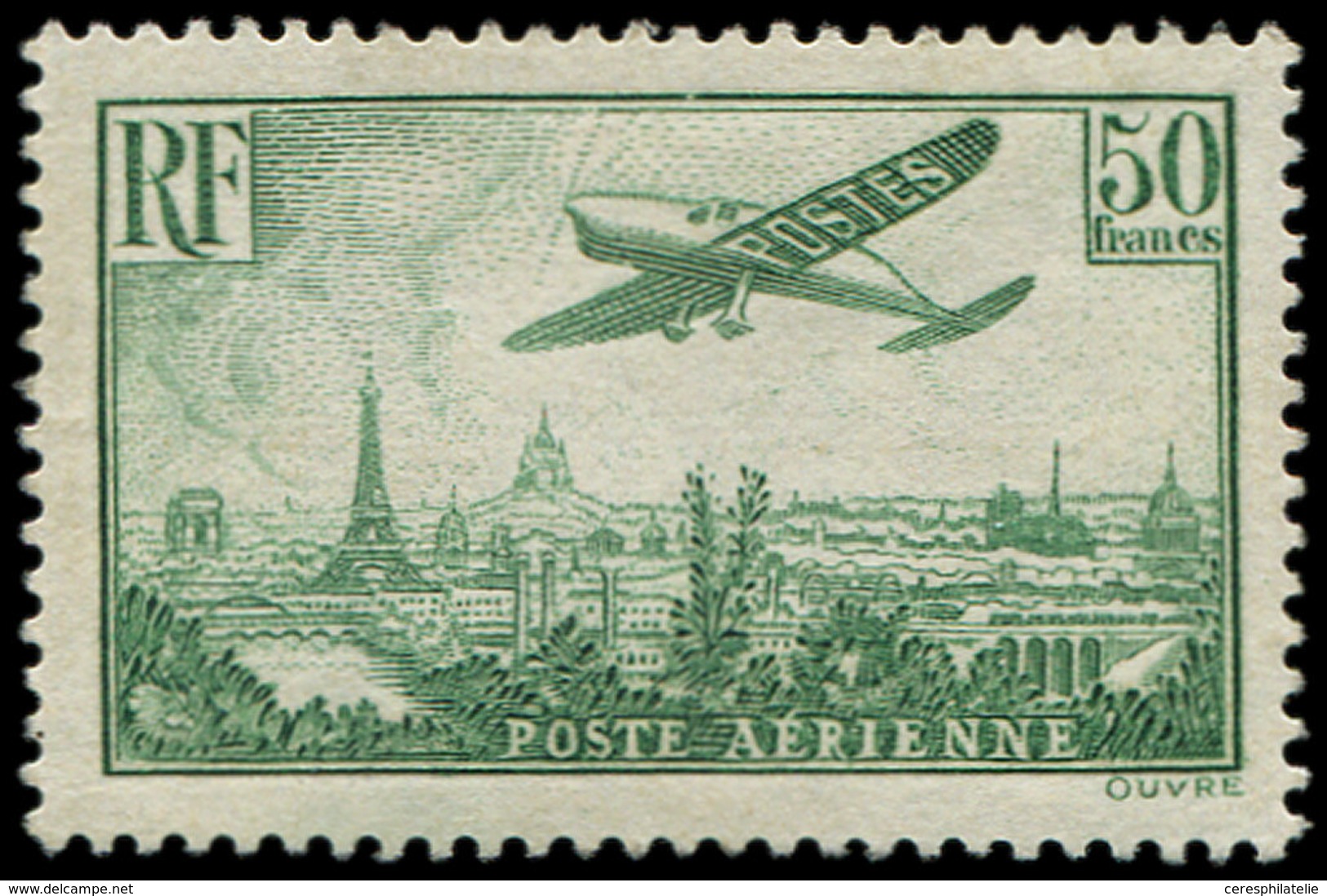 * POSTE AERIENNE - 14  50f. Vert-jaune, Ch. Un Peu Forte, TB - 1927-1959 Mint/hinged