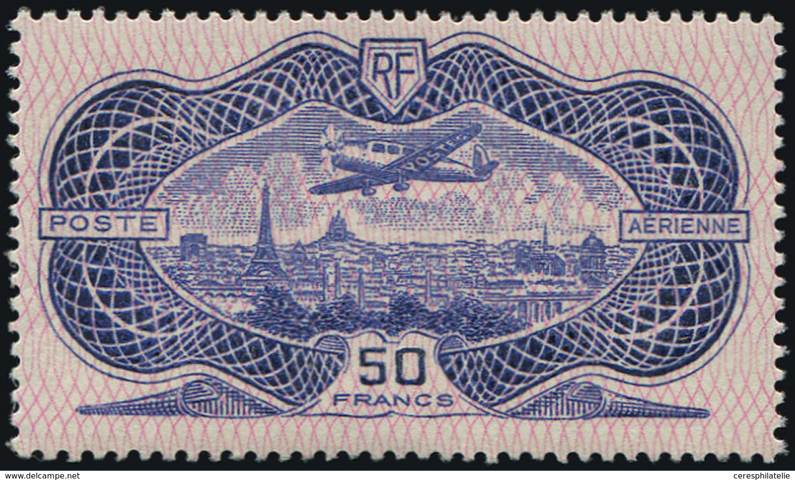 ** POSTE AERIENNE - 15  50f. Burelé, TB - 1927-1959 Mint/hinged