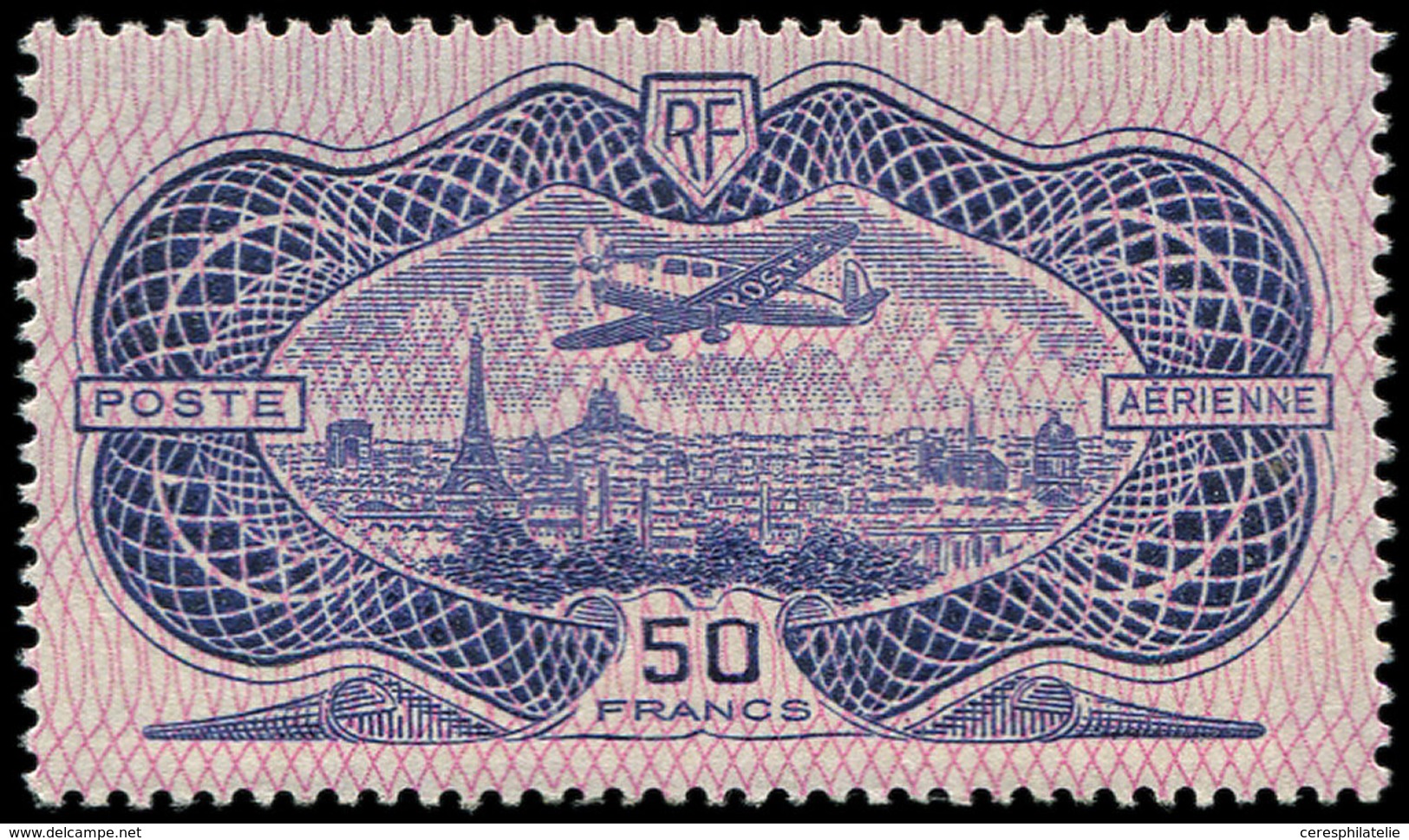* POSTE AERIENNE - 15  50f. Burelé, Infime Ch., TTB - 1927-1959 Mint/hinged