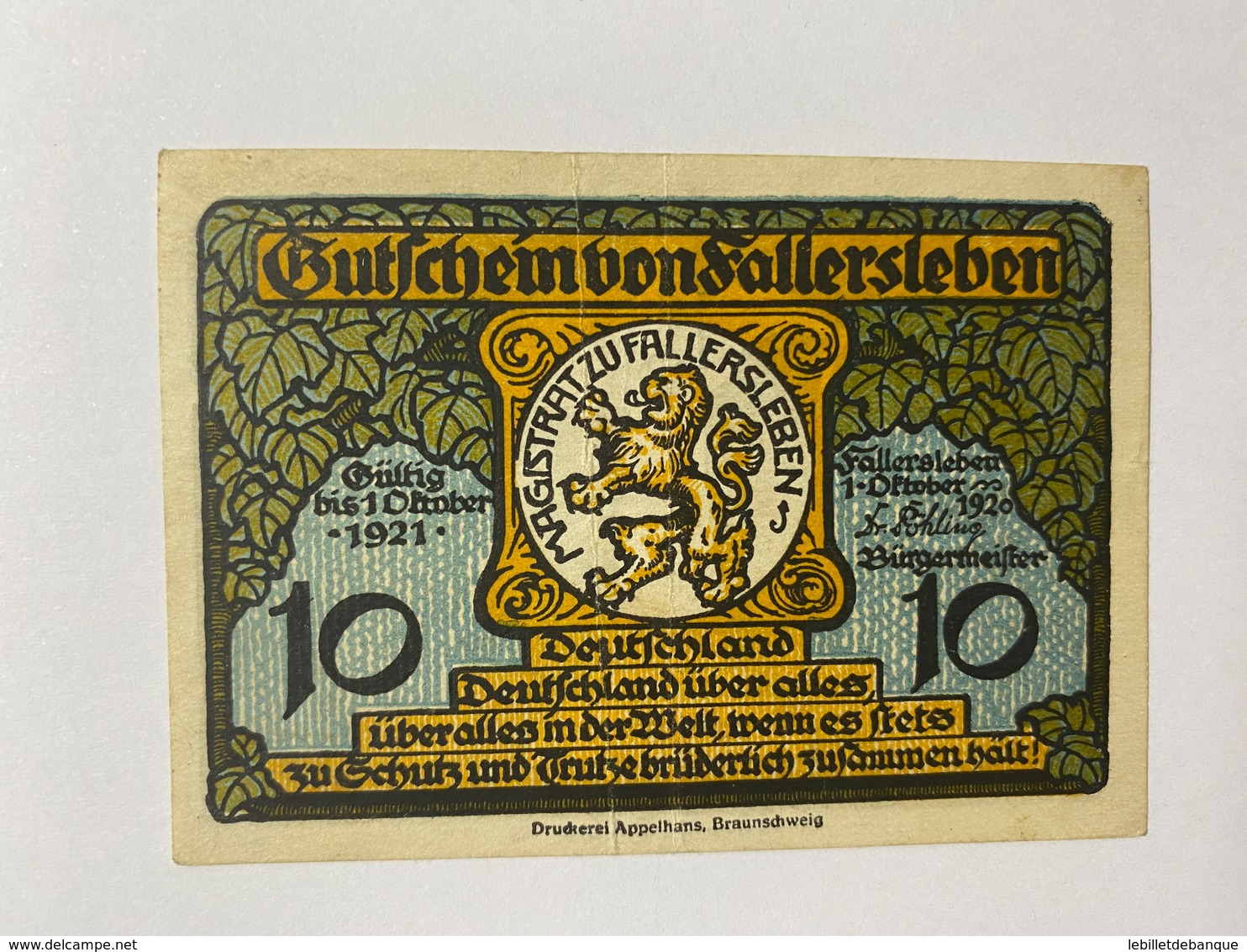 Allemagne Notgeld Fallersleben 10 Pfennig - Collections