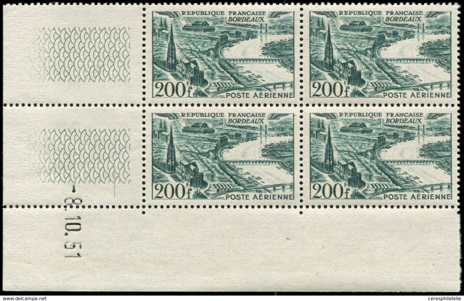 ** POSTE AERIENNE - 25   Bordeaux, BLOC De 4 CD 8/10/51, TB - 1927-1959 Mint/hinged