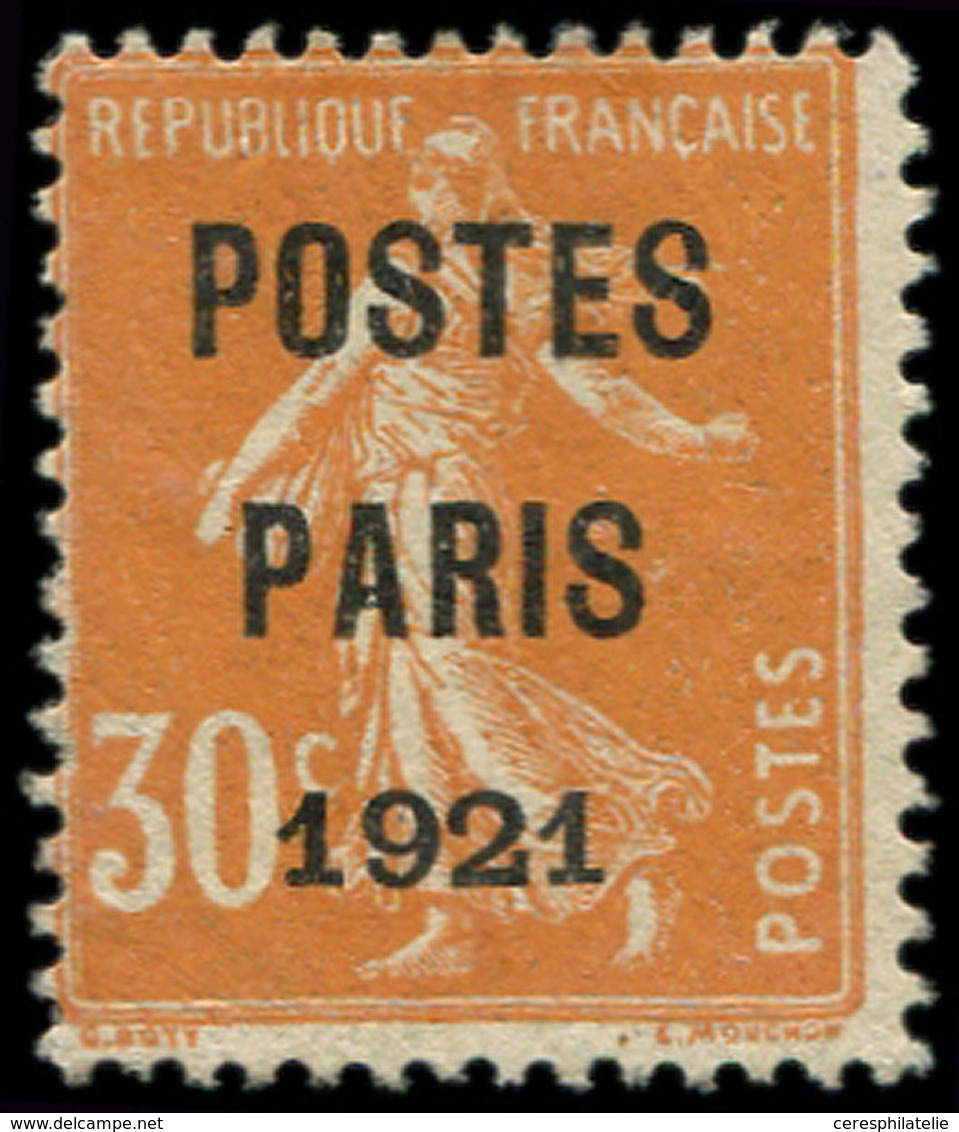 (*) PREOBLITERES - 29  30c. Orange, POSTES PARIS 1921, TB - 1893-1947