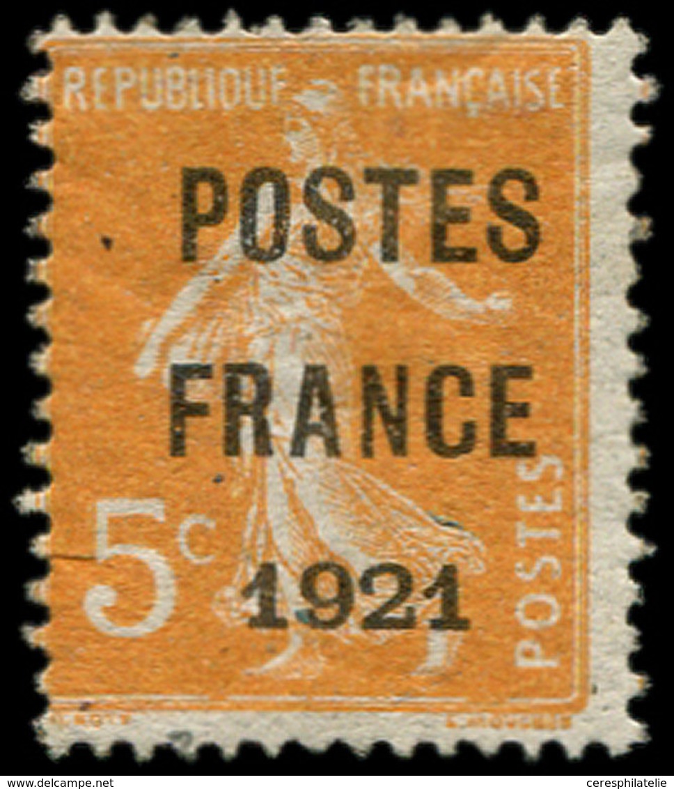 (*) PREOBLITERES - 33   5c. Orange, POSTES FRANCE 1921, TB - 1893-1947