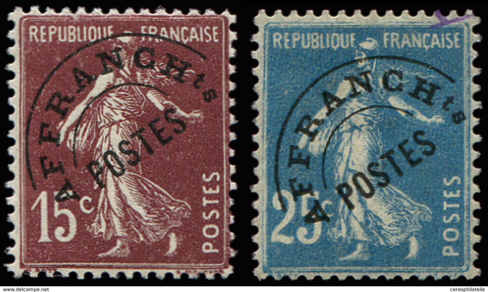 * PREOBLITERES - 53a Semeuse Camée, 15c. Brun Violet Et N°56a 25c. Bleu, Tous Les 2 Surcharge à Plat, TB - 1893-1947