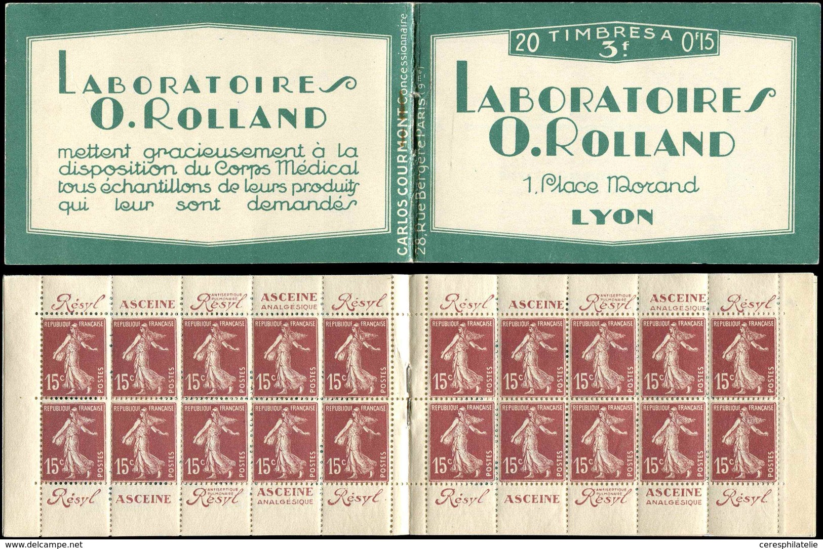 CARNETS (N° Yvert) - 189-C1    Semeuse Camée, 15c. Brun-lilas, N°189, T I, Laboratoires ROLLAND, TB - Other & Unclassified