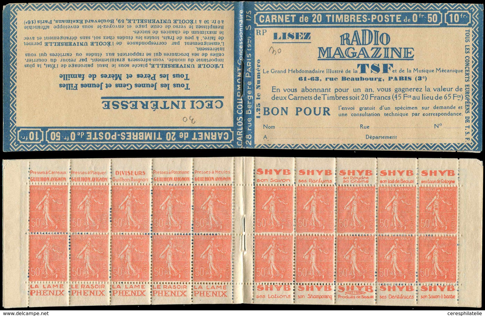 CARNETS (N° Yvert) - 199-C34   Semeuse Lignée, 50c. Rouge, N°199e, T IIB, S. 175-RP, TSF, C-4 Un Angle Arrondi, Sinon TB - Other & Unclassified