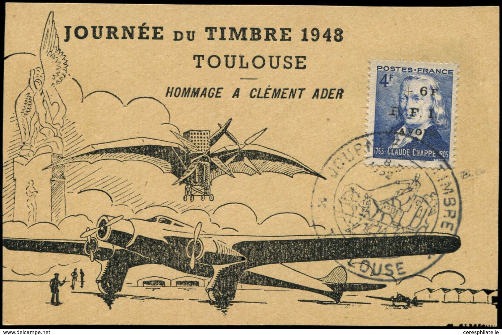 Let TIMBRES DE LIBERATION - CHAMBERY 14C : +6f. Sur 4f., Chappe, Obl. Journée Du Timbre 1952 S. Carte, TB. C - Libération