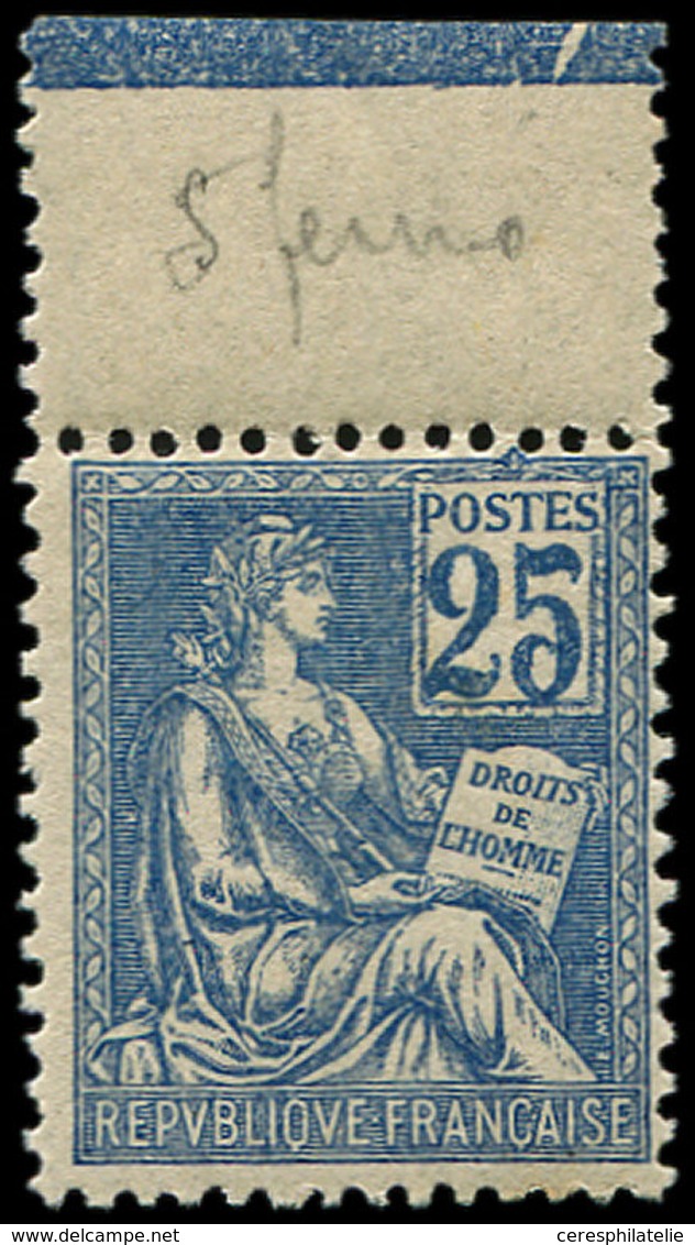 ** VARIETES - 114   Mouchon, 25c. Bleu, Bouche Du 5 FERMEE, Bdf, TTB, Cote Maury - Unused Stamps