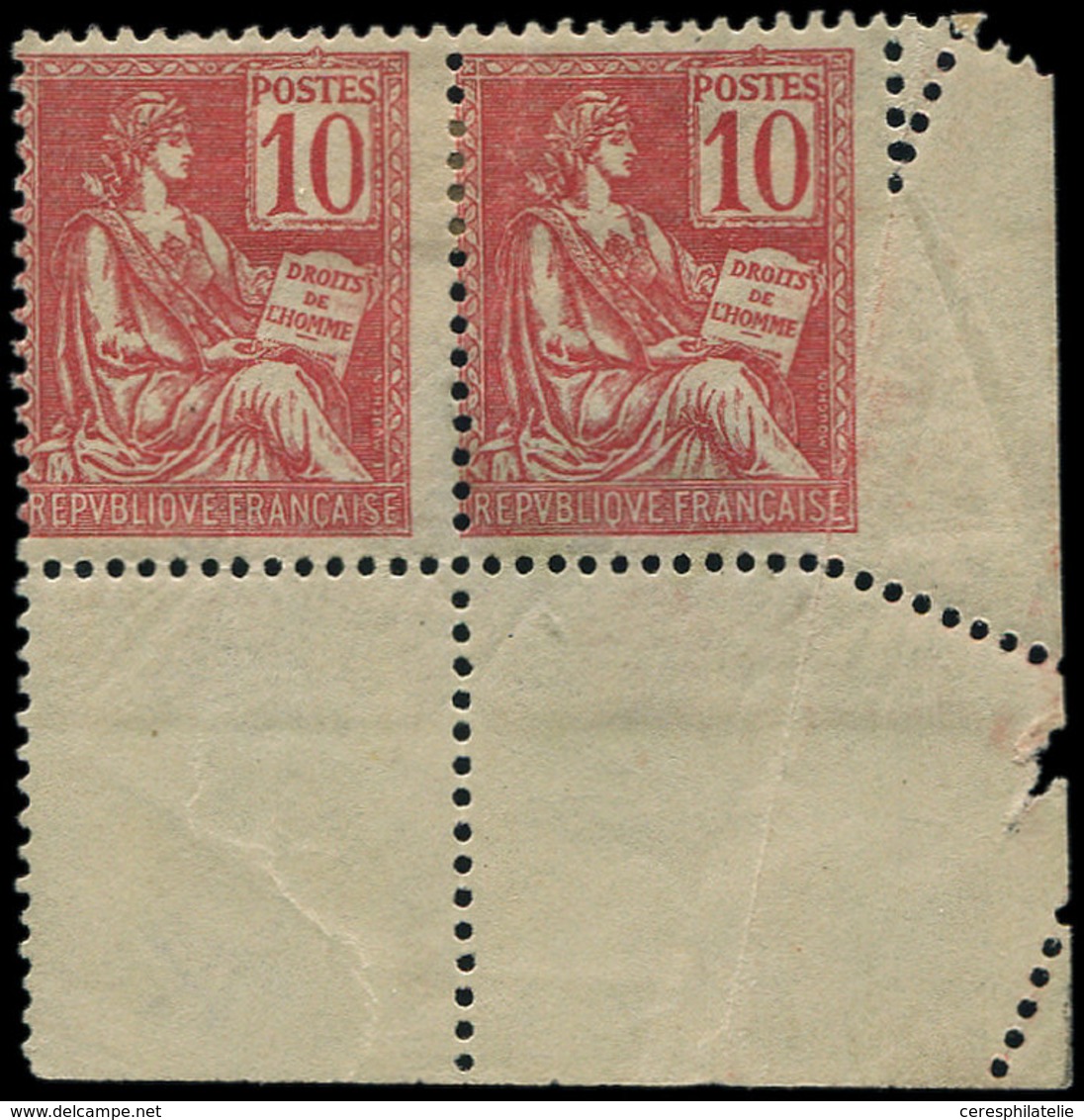 * VARIETES - 116   Mouchon, 10c. Rouge, PAIRE Cdf, Variété De PIQUAGE, TB - Ungebraucht