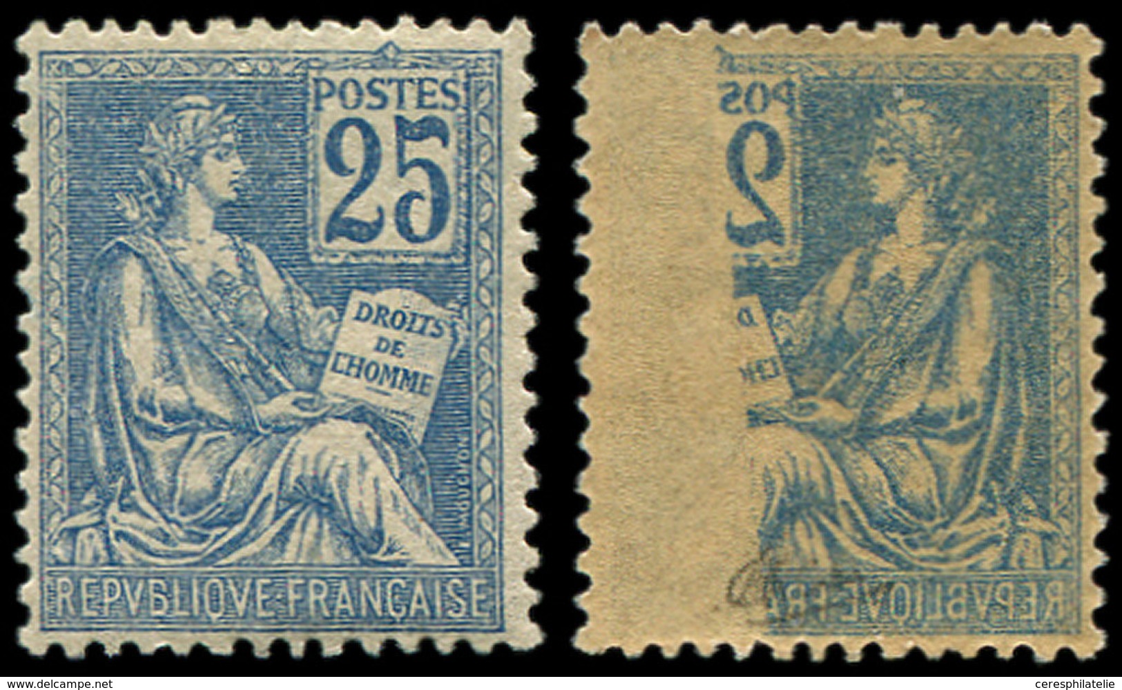 ** VARIETES - 118   Mouchon, 25c. Bleu, RECTO-VERSO PARTIEL, TTB. C - Ongebruikt