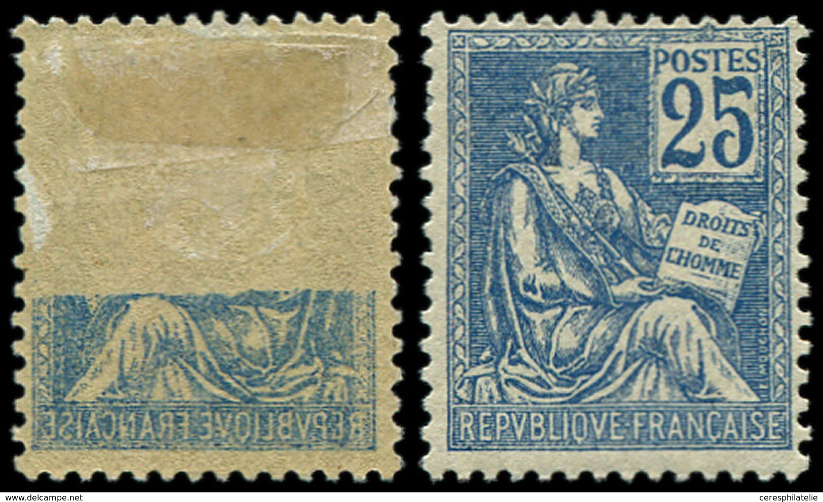 * VARIETES - 118   Mouchon, 25c. Bleu, RECTO-VERSO Partiel, Ch. Un Peu Forte, Sinon TB - Ongebruikt