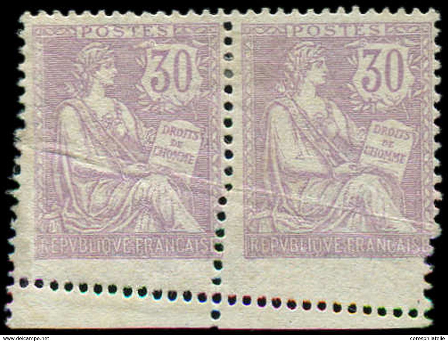 * VARIETES - 128   Mouchon Retouché, 30c. Violet, PAIRE Petit Bdf, Variété De PIQUAGE, TB - Unused Stamps