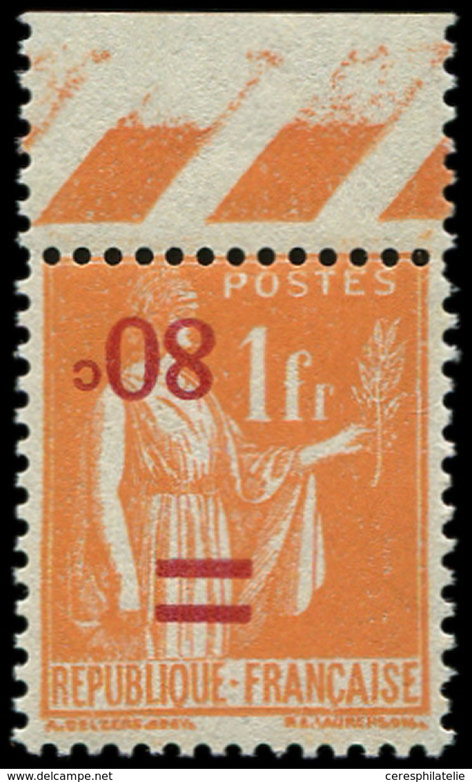 ** VARIETES - 359b  Paix, 80c. S. 1f. Orange, Surcharge RENVERSEE, Bdf, R Et TB. Br - Unused Stamps