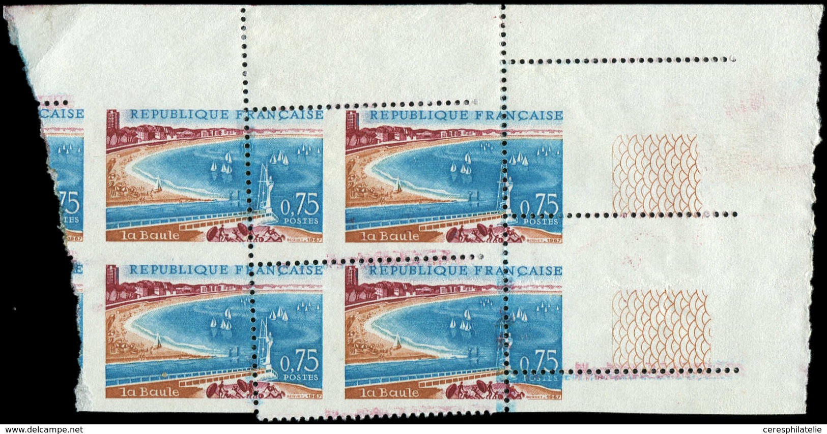 ** VARIETES - 1502   La Baule, BLOC De 4 Avec Spectaculaire DECALAGE De La Dentelure, Impression Partiellement MACULEE,  - Unused Stamps