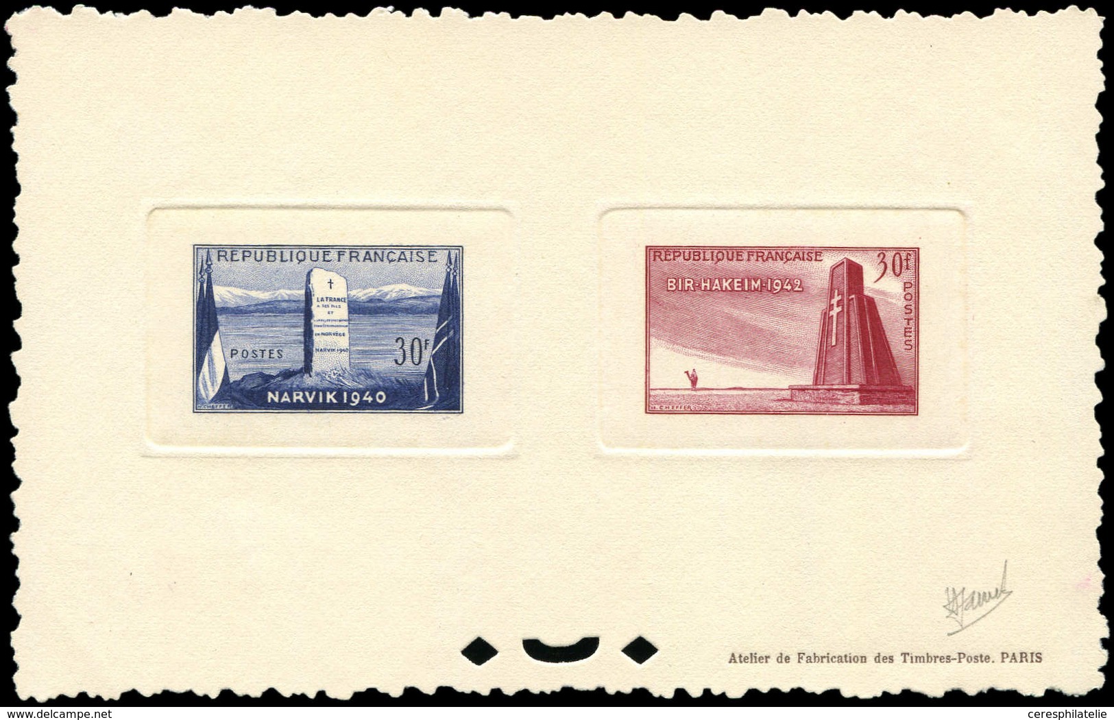 EPREUVES DE LUXE - 922 Et 925 Narvik Et Bir-Hakeim, épreuve Collective, TB - Luxury Proofs