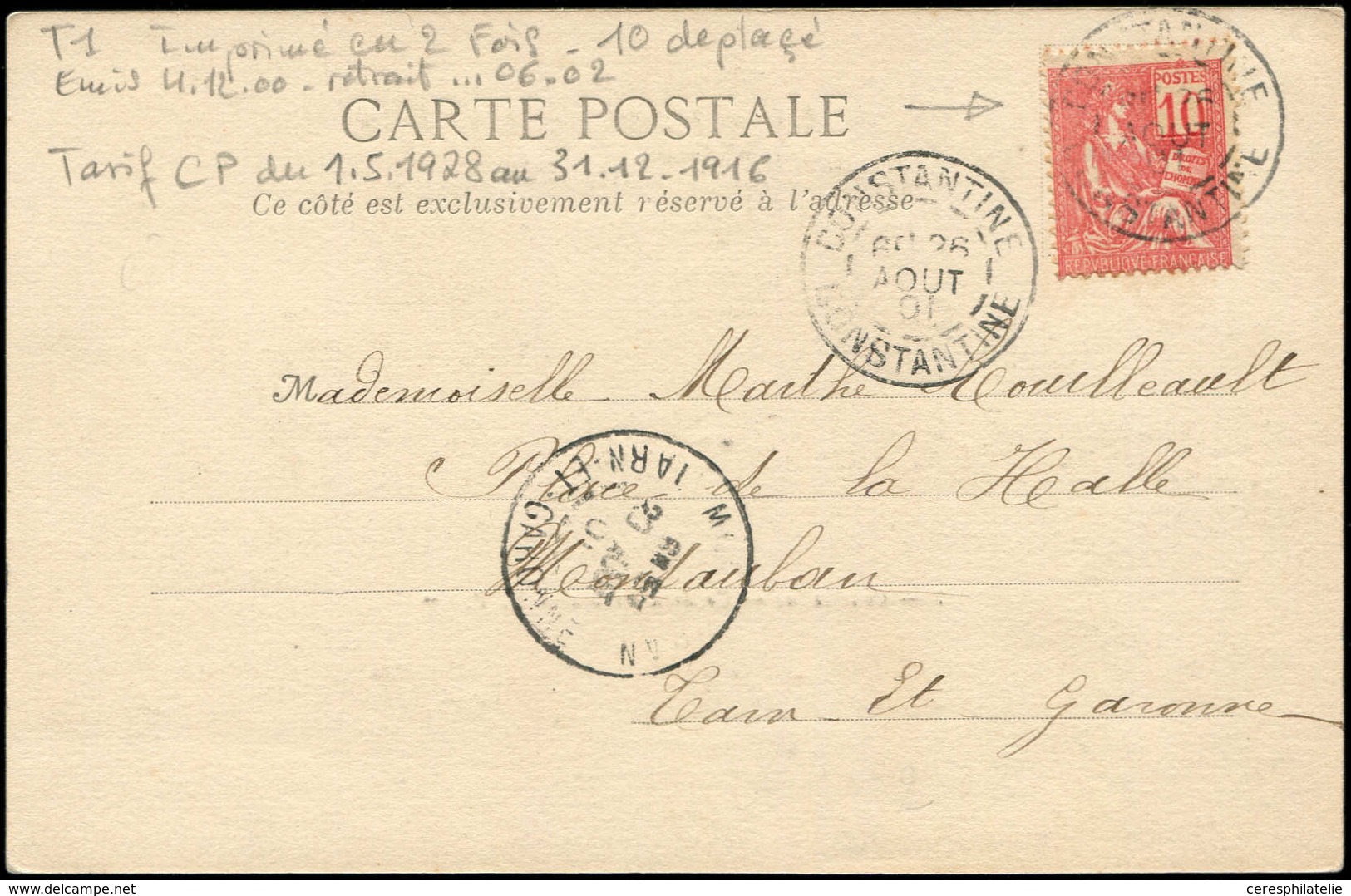 Let LETTRES DU XXe SIECLE - N°112 26/8/00 Constantine, CP Ill., TB - Covers & Documents