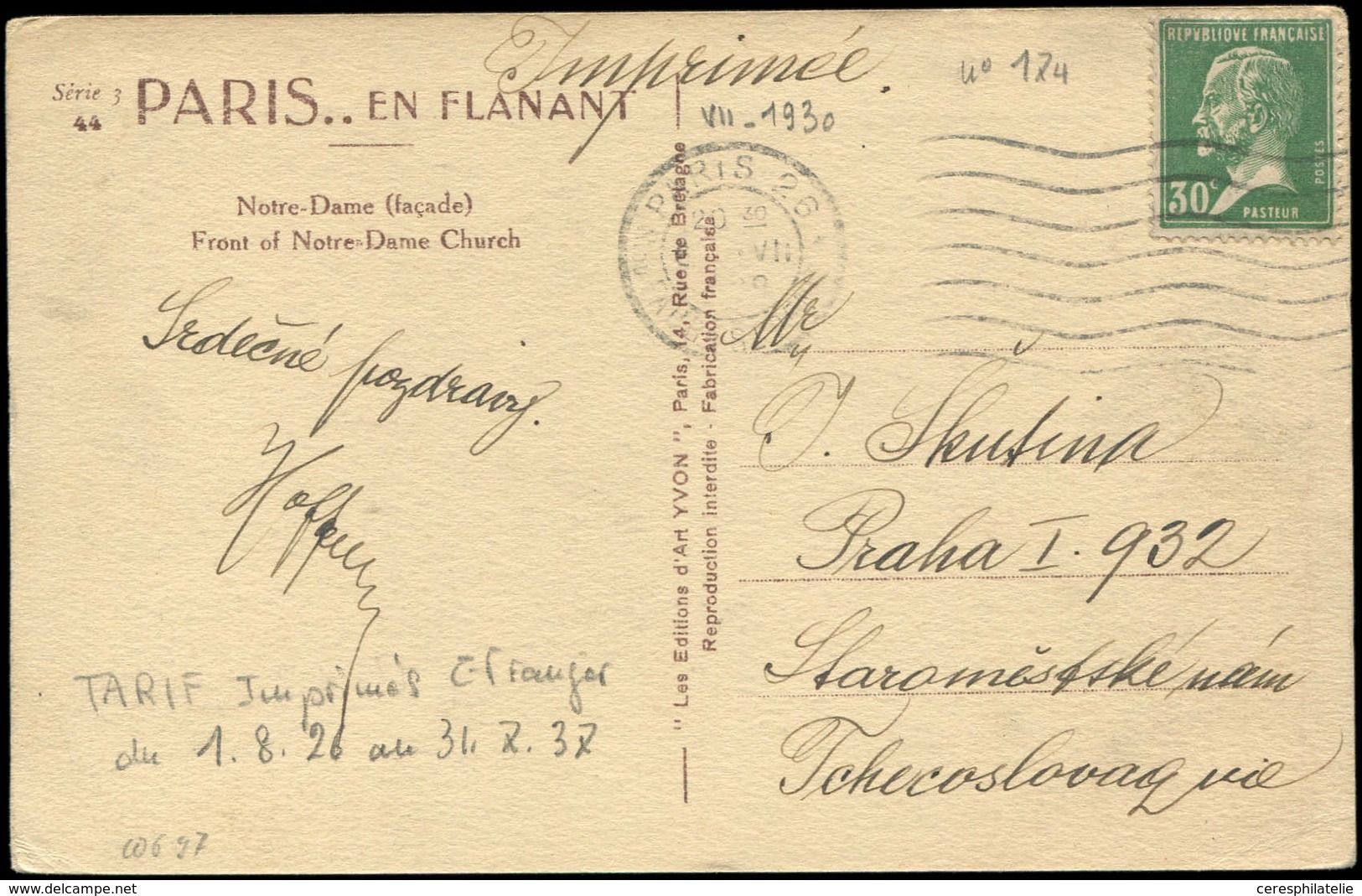 Let LETTRES DU XXe SIECLE - N°174 S. CP Pour La Tchécoslovaquie, TB - Covers & Documents