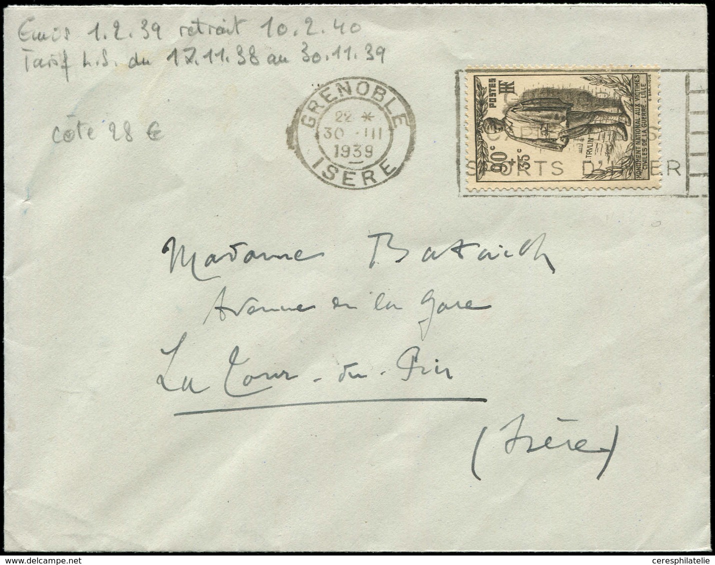 Let LETTRES DU XXe SIECLE - N°420 Obl. Càd St Etienne 6/3/39 S. Env., TB - Covers & Documents