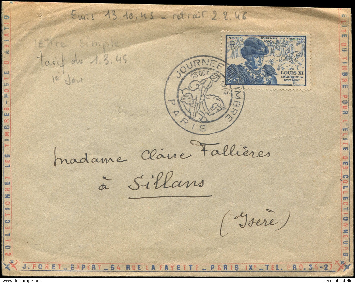 Let LETTRES DU XXe SIECLE - N°743 Obl. 13/10/45 (1er Jour) S. Env. Ordinaire, TB - Covers & Documents