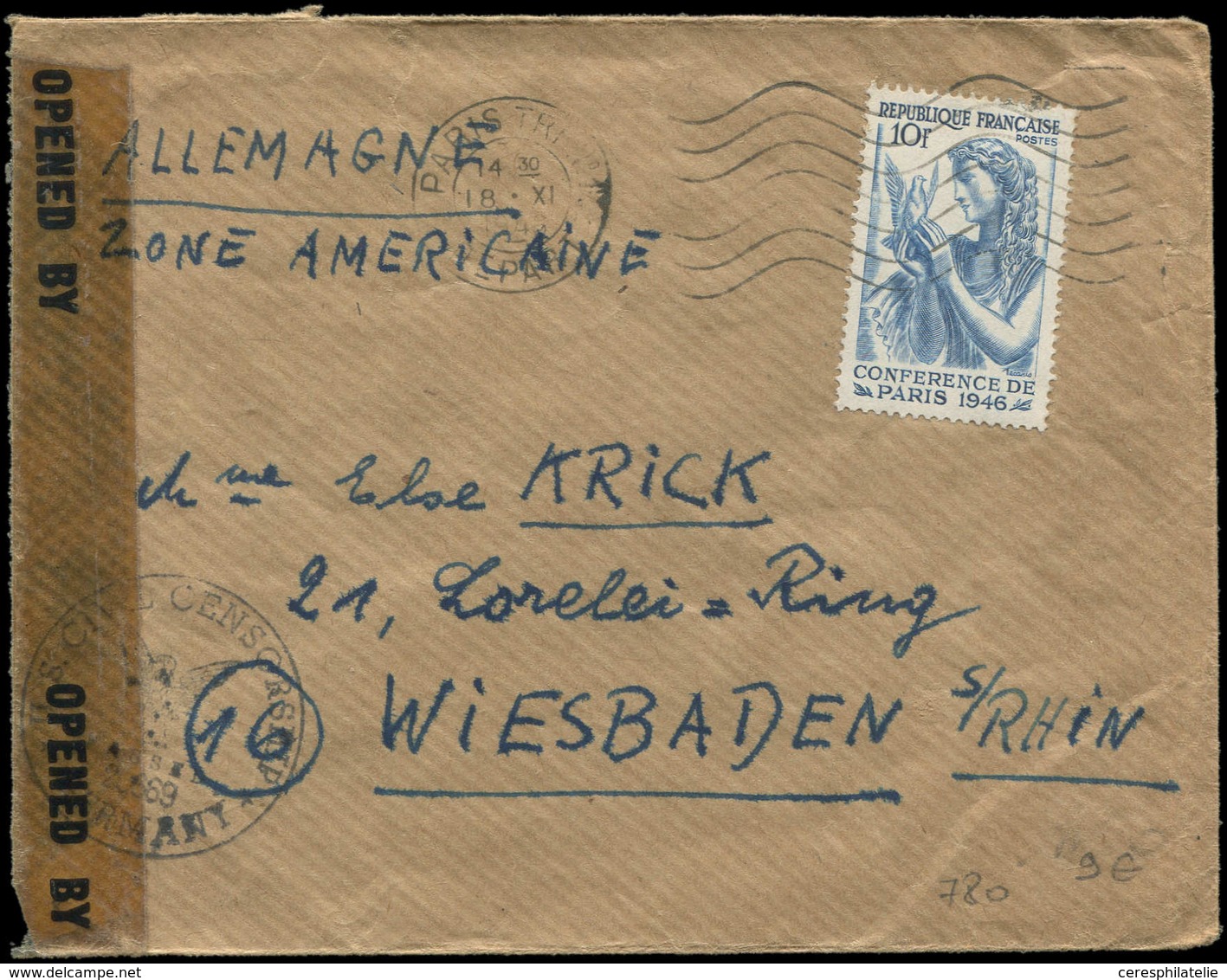 Let LETTRES DU XXe SIECLE - N°762 Obl. 18/11/46 S. Env. Pour L'Allemagne, Zone Américaine, TB - Lettres & Documents