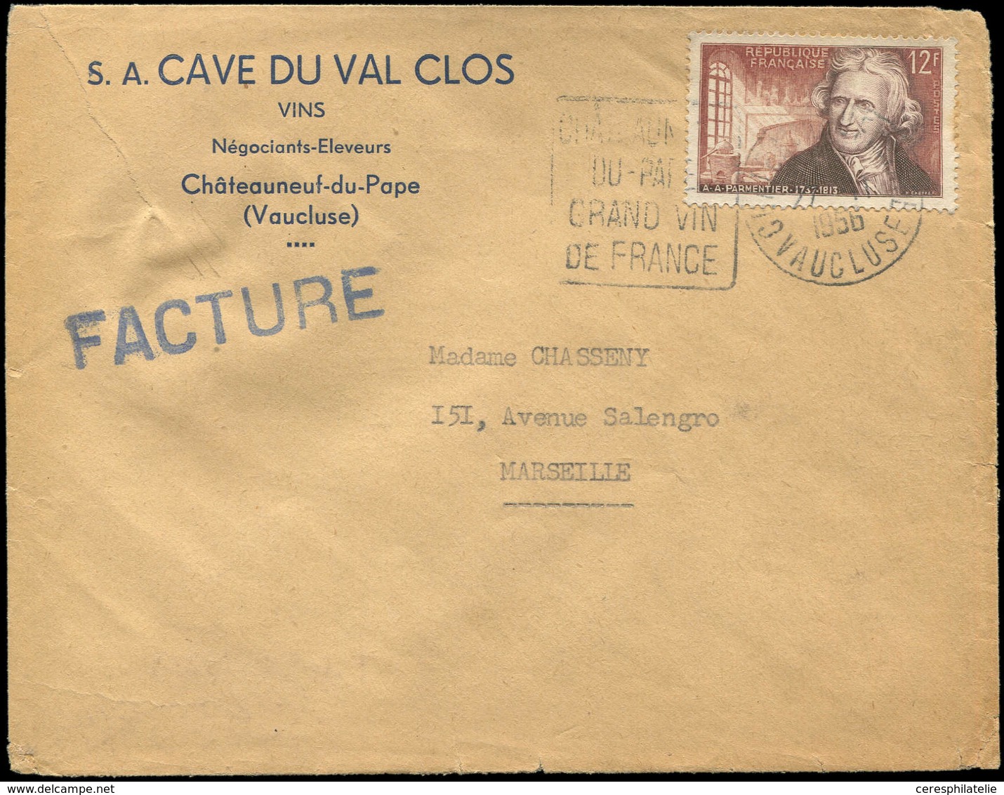 Let LETTRES DU XXe SIECLE - N°1081 Obl. 27/11/56 S. Env. Facture, TB - Covers & Documents