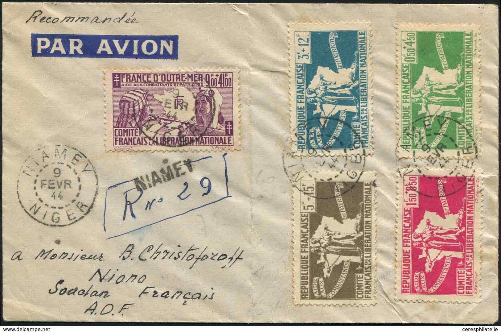 Let Colonies Générales - 60/64 La Série Obl. Càd Niamey 9/2/44 S. Env. Rec., Arr. BAMAK Le 23/2/44, TB - Autres & Non Classés