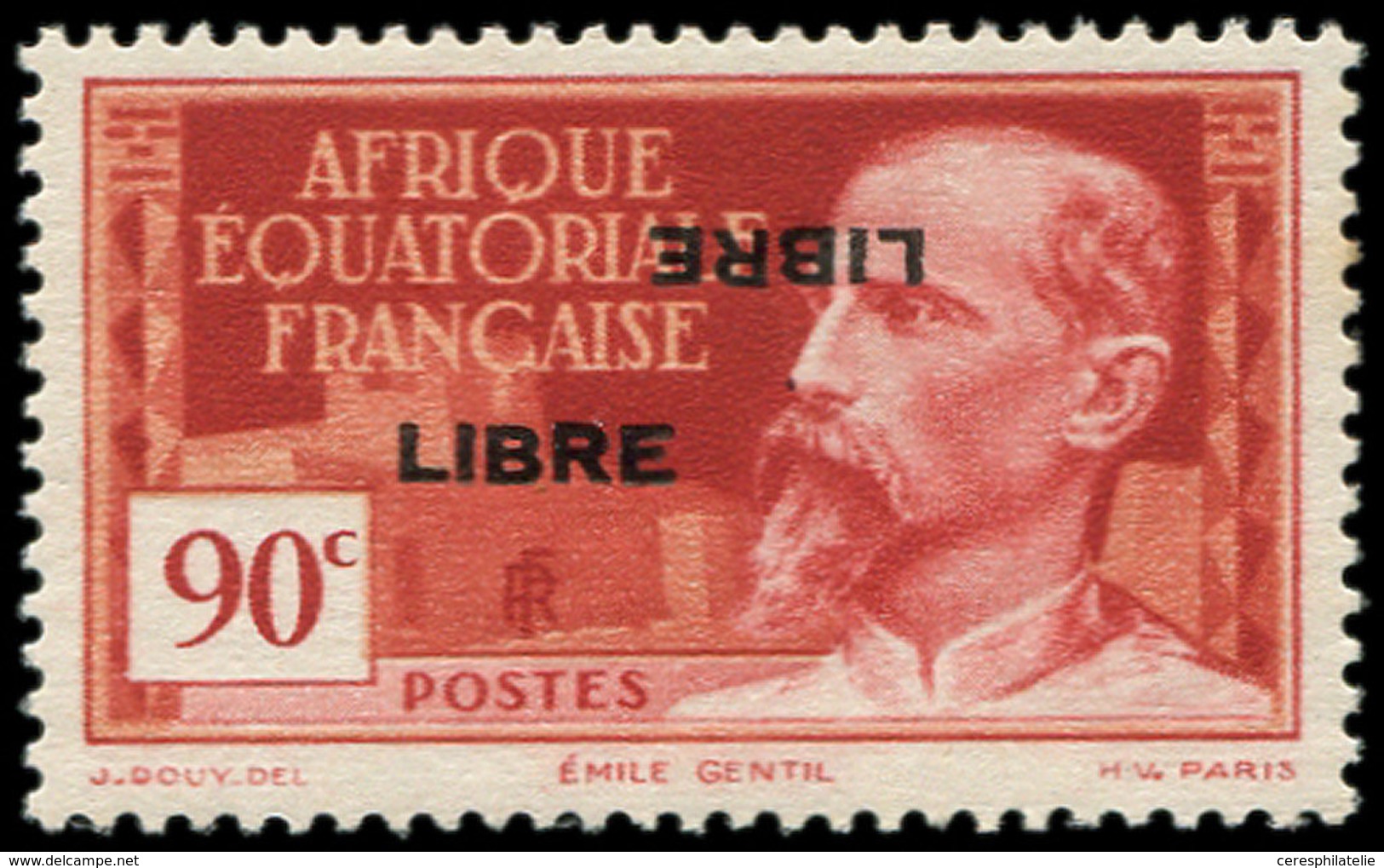 * A.E.F. 114b : 90c. Rouge-brique, DOUBLE Surcharge Dont Une RENVERSEE, TB - Autres & Non Classés