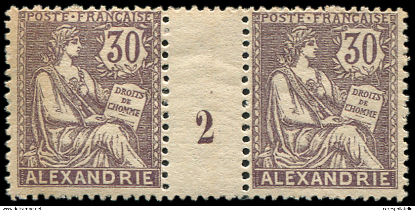 ** ALEXANDRIE 28 : 30c. Violet, PAIRE Mill.2, TB, Cote Maury - Autres & Non Classés