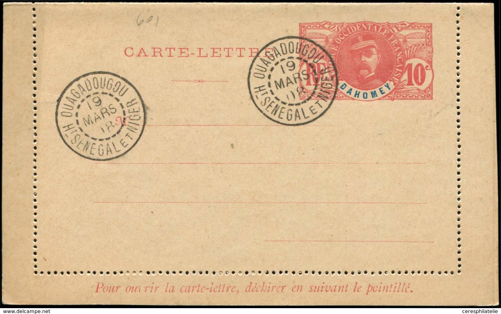 Let DAHOMEY 10c. Rose Sur Gris, CL Entier ACEP N°CL5a, Obl., TB - Other & Unclassified