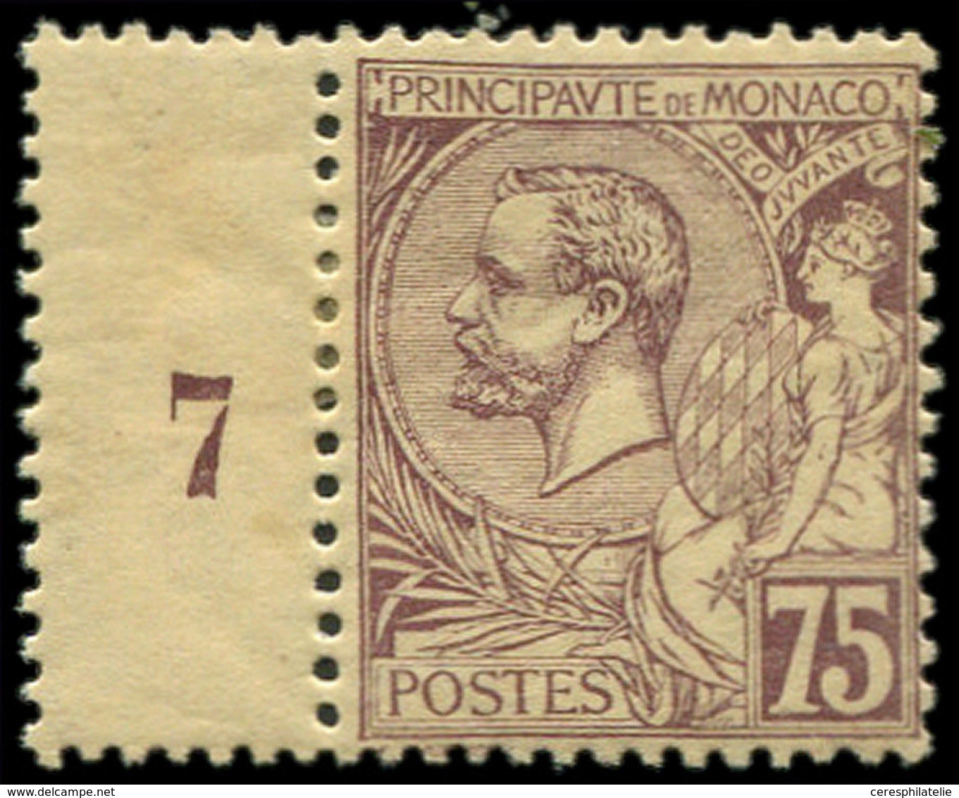* MONACO 19 : 75c. Violet-brun Sur Paille, TB - Unused Stamps