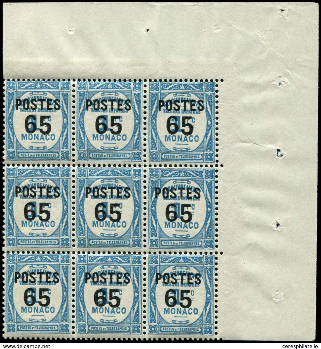 ** MONACO 148a : 65 Sur 1f. Bleu, GROS 6 Dans Un BLOC De 9, TB - Unused Stamps