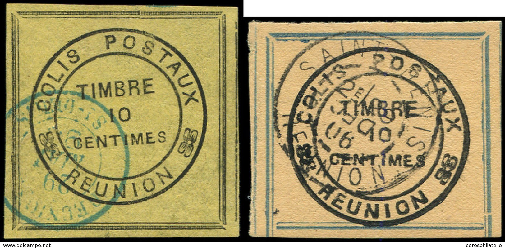 REUNION Colis Px 1 Et 7 : 10c. Cadre Noir Et 10c. Cadre Bleu Et Papier Saumon, Obl. Càd De 1890 Et 1906, TB - Other & Unclassified