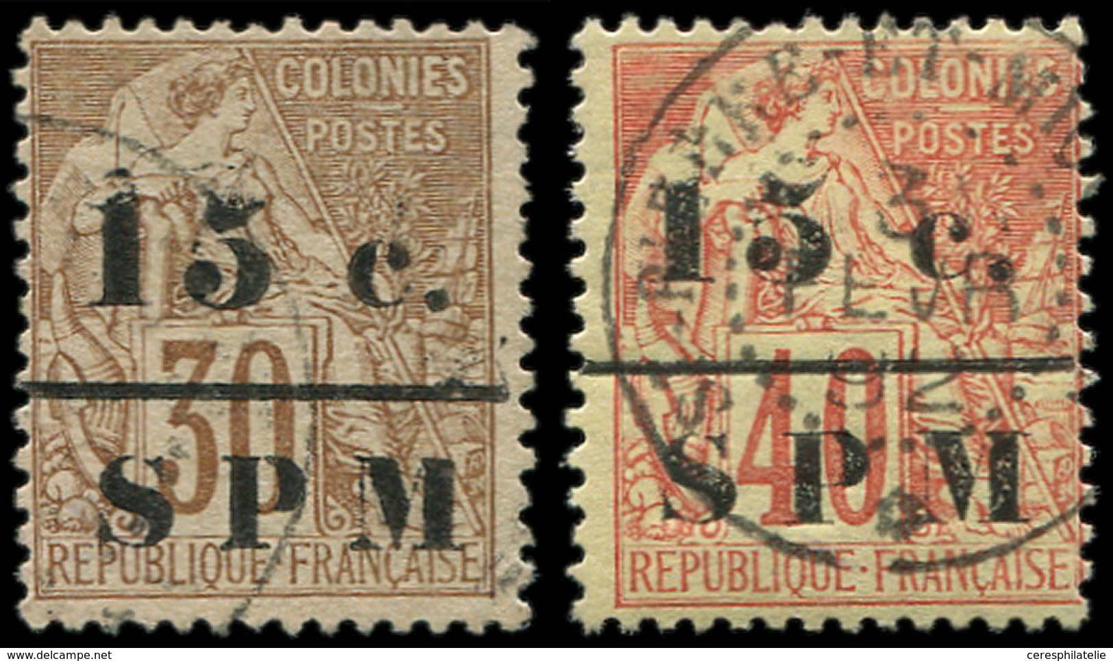 SAINT PIERRE ET MIQUELON 12 Et 14 : 15c. Sur 30c. Brun Et 15c. Sur 40c. Rouge-orange, Obl., TB - Unused Stamps