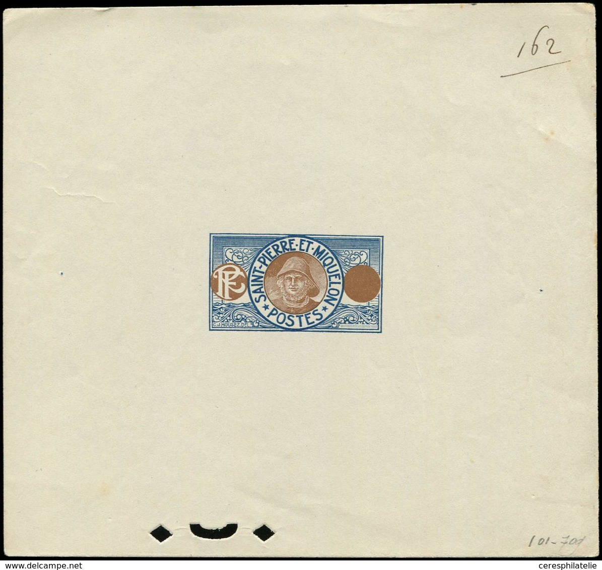 SAINT PIERRE ET MIQUELON Type Pêcheur De 1909-17, épreuve D'artiste En Bleu Et Brun Et Sans Faciale + Perforation De Con - Unused Stamps