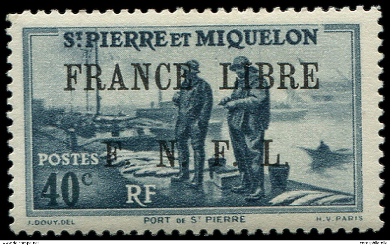 * SAINT PIERRE ET MIQUELON 255 : 40c. Bleu-gris, FRANCE LIBRE, TB - Unused Stamps