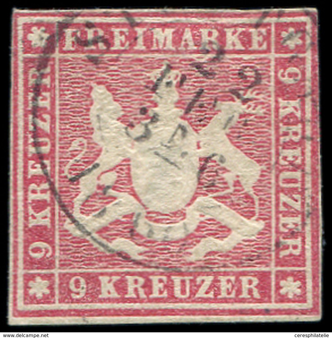 ALLEMAGNE (ANCIENS ETATS) WURTEMBERG 14 N: 9k. Rose, Obl., Sans Fil De Soie, TB - Other & Unclassified