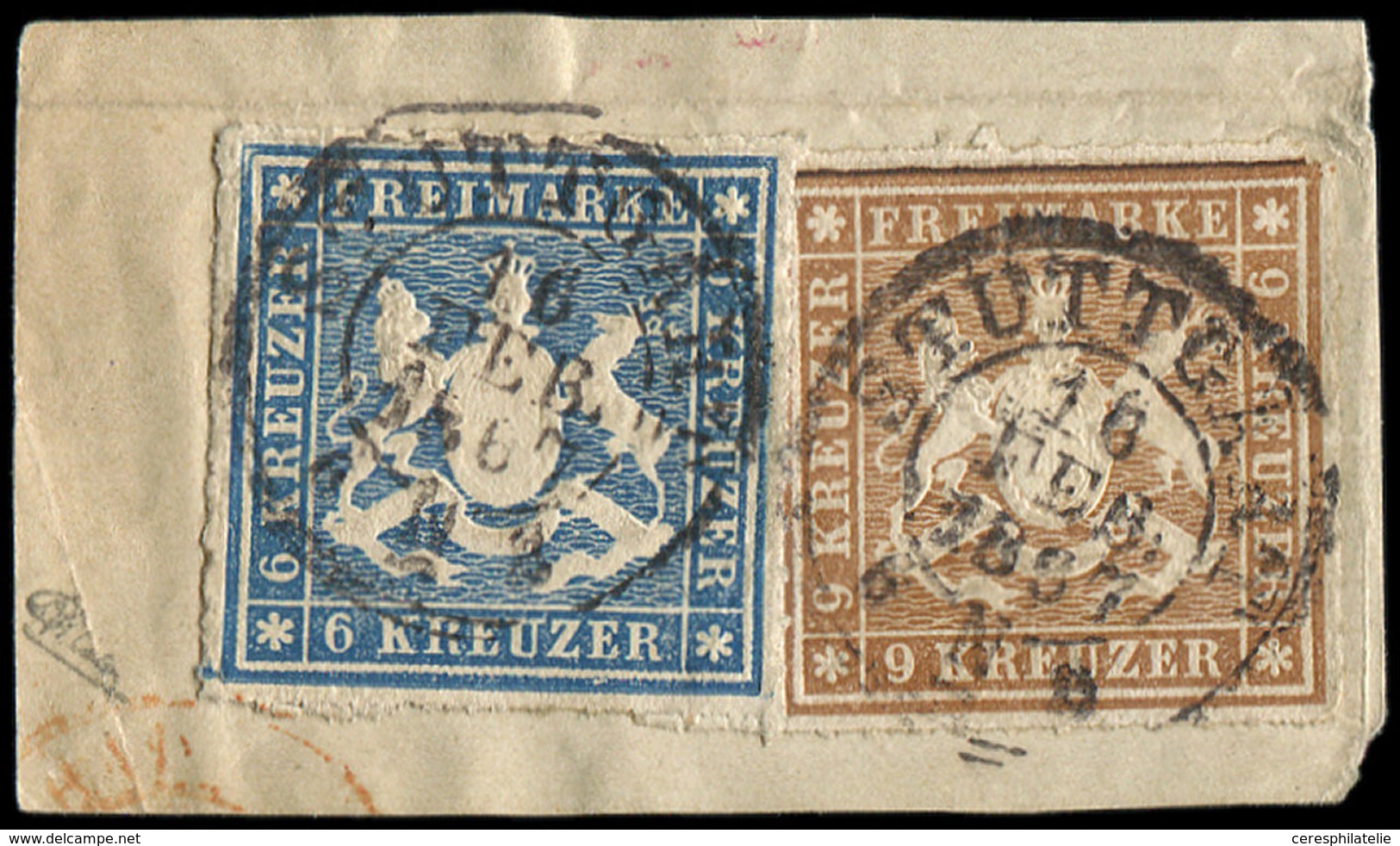 ALLEMAGNE (ANCIENS ETATS) WURTEMBERG 32 Et 34 : 6k. Bleu Et 9k. Brun-jaune, Obl. Stuttgart Sur Fragt, TB - Autres & Non Classés