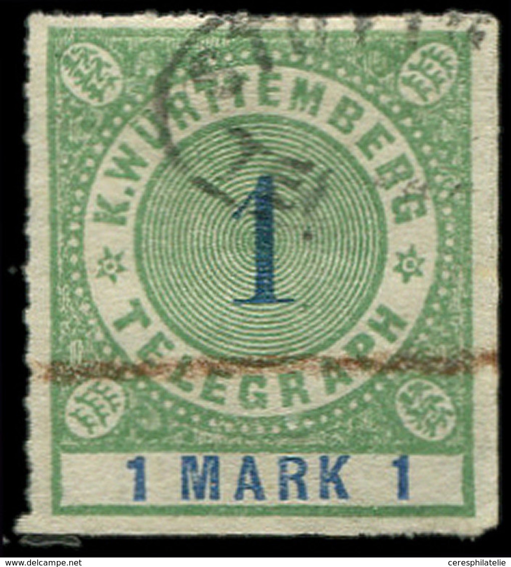 ALLEMAGNE (ANCIENS ETATS) WURTEMBERG Télégraphe 10 : 1m. Vert Pâle, Obl., TB - Other & Unclassified