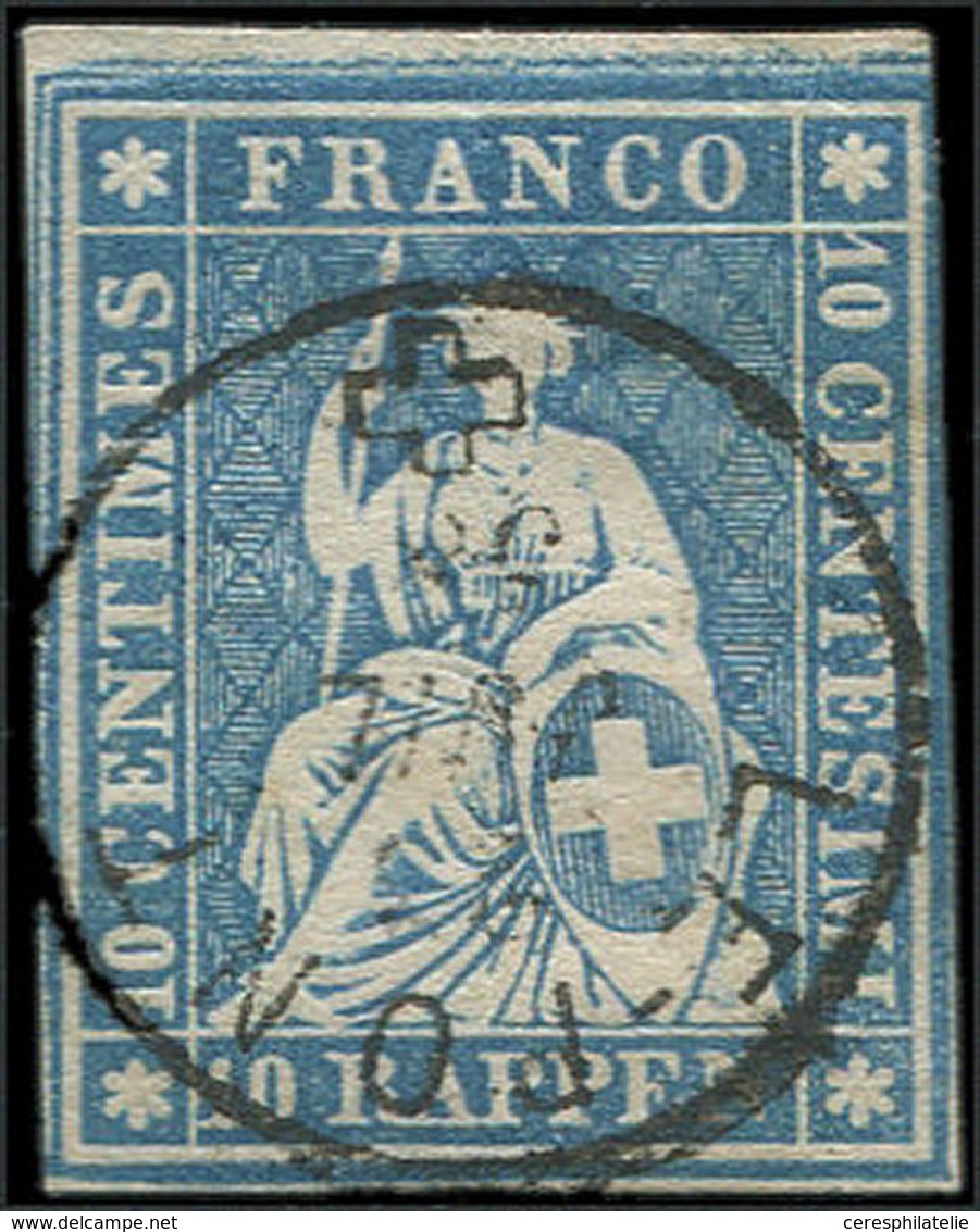 SUISSE 27a : 10r. Bleu, Obl., Fil De Soie Rouge, TB - Used Stamps