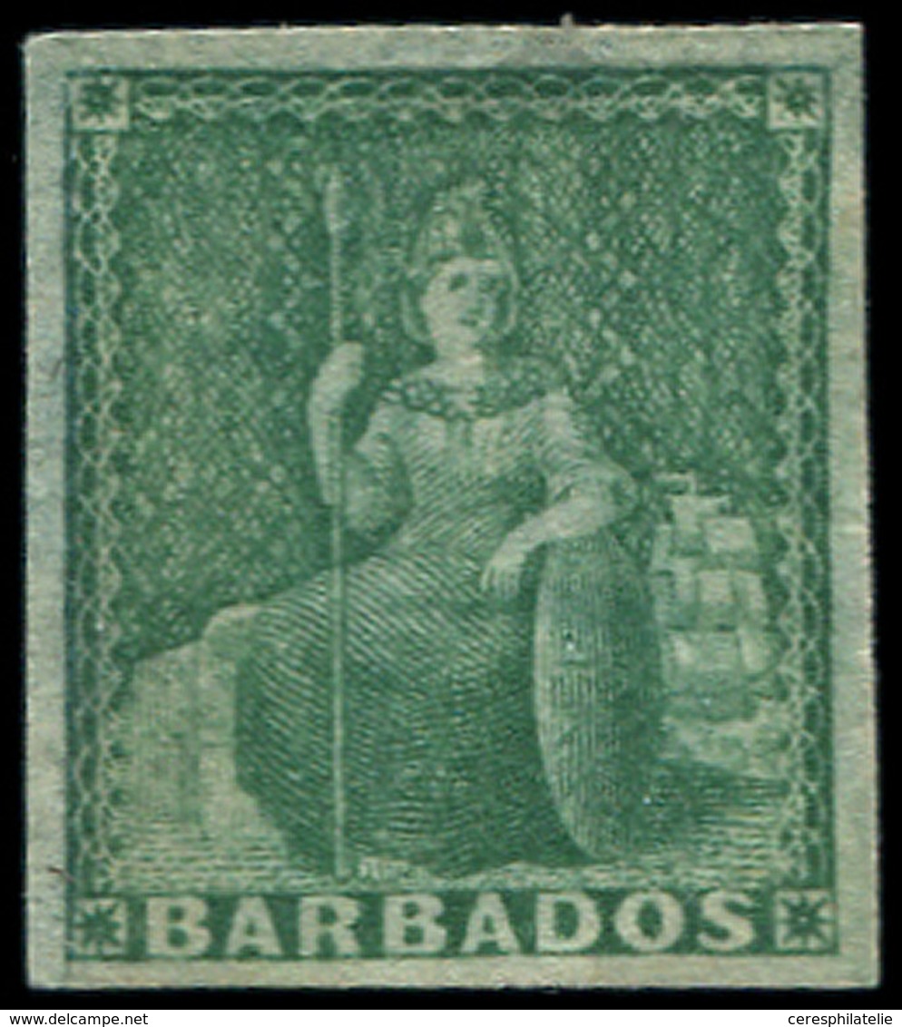 (*) BARBADE 1 : 1/2p. Vert, Papier Azuré, TB - Barbades (1966-...)