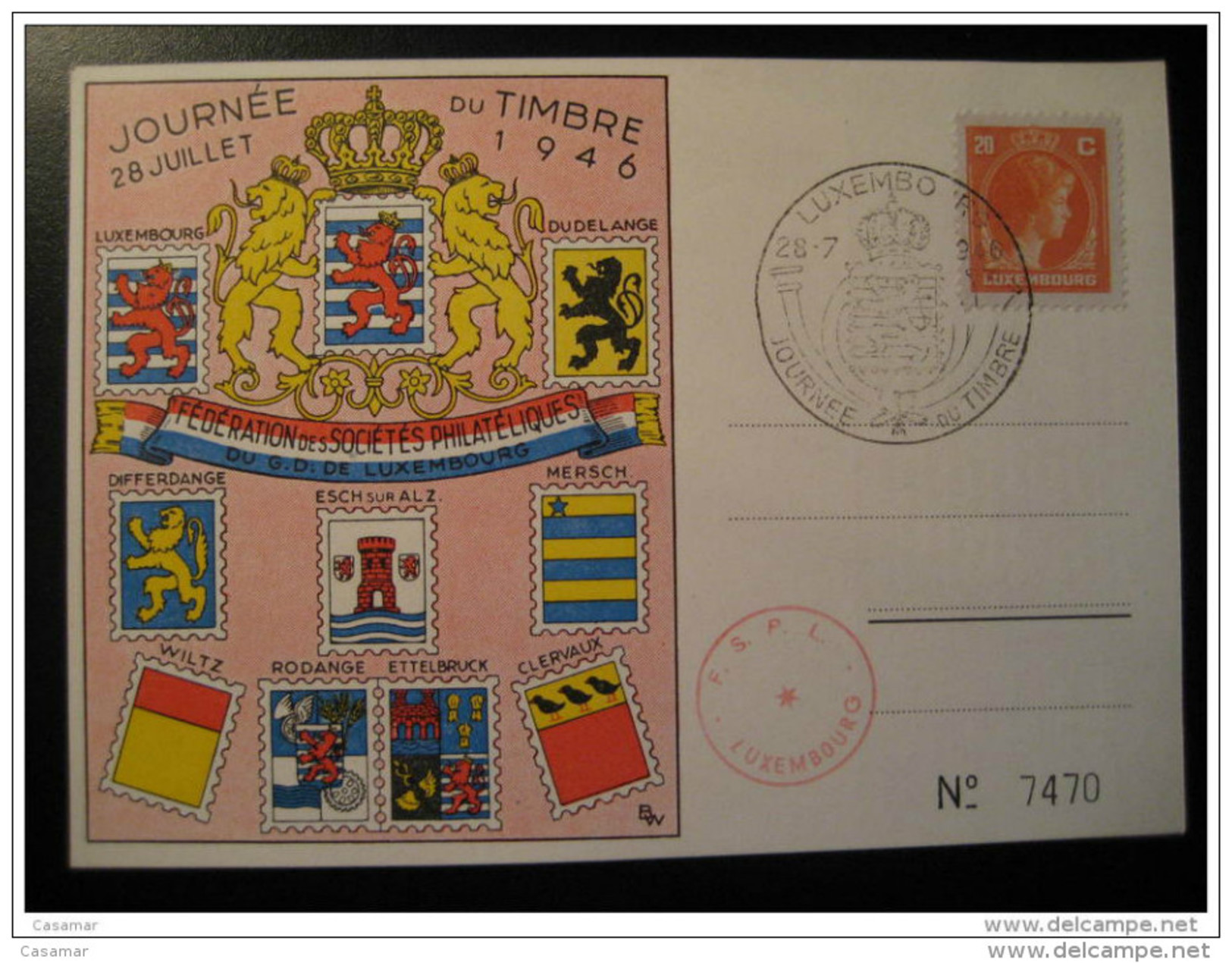 1946 Lion Arm Cancel + Stamp On Card Luxembourg - Cartes Commémoratives