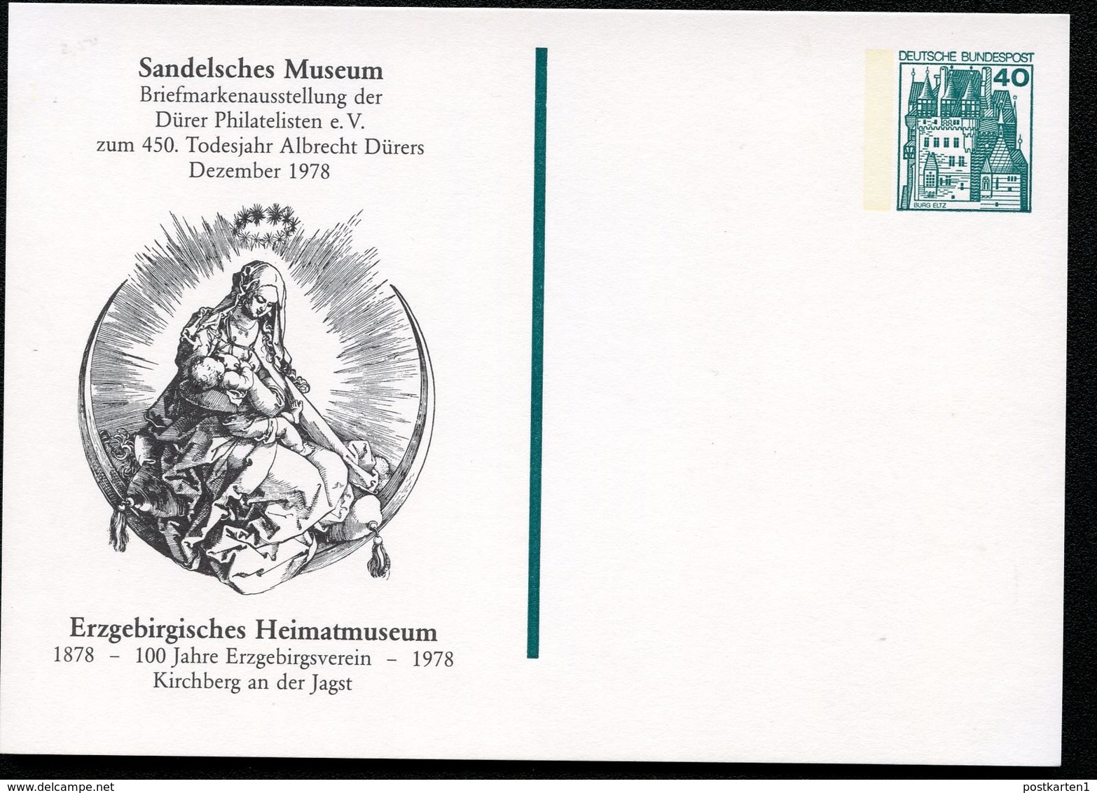 ALBRECHT DÜRER MADONNA Germany STO Postal Card PP100 C2/013 Kirchberg Jagst 1978 - Madonnen