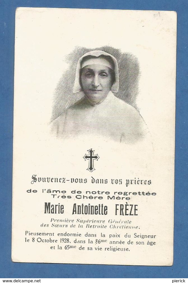 GENEALOGIE FAIRE PART CARTE MORTUAIRE DECES FREZE SUPERIEURE GENERALE SOEURS  RETRAITE CHRETIENNE 1928 - Esquela