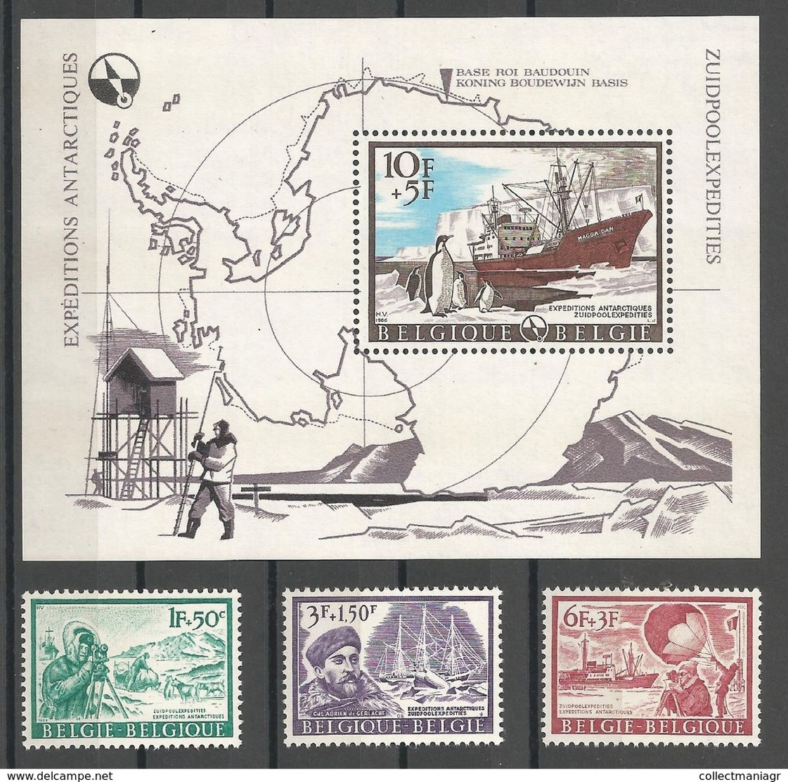 Belgium 1966 "Antarctic Missions" Full Series & Block MNH** - Polar Explorers & Famous People