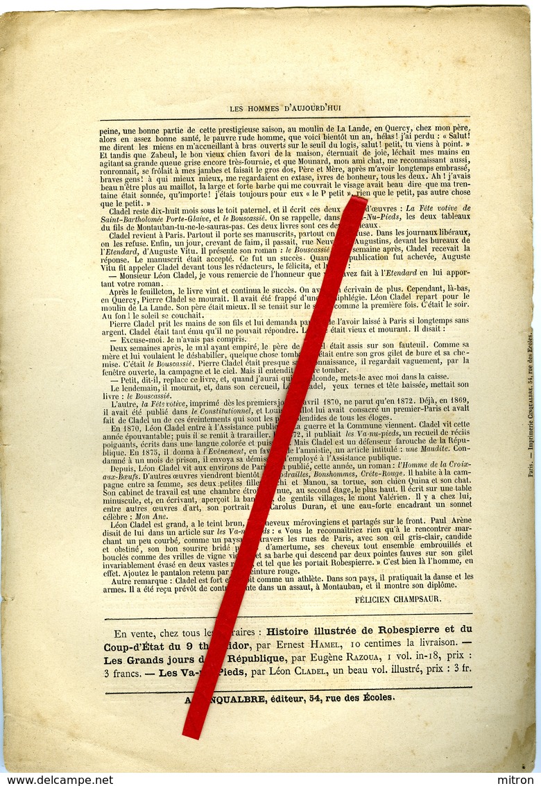 LES HOMMES D'AUJOURD'HUI No 2 Dessins De Gill. Léon CLAUDEL . 20 Septembre 1878 4 Pages - 1850 - 1899
