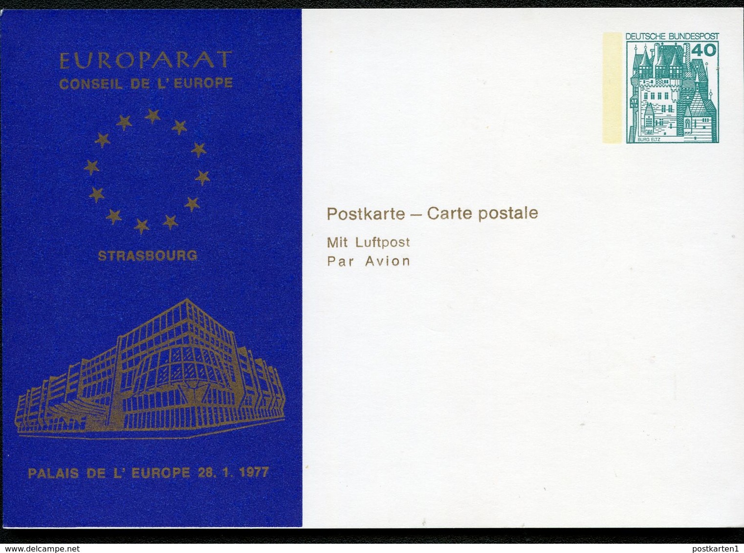 Bund PP100 D1/001 EUROPARAT PALAIS DE L'EUROPE STRASBOURG 1977 - Private Postcards - Mint