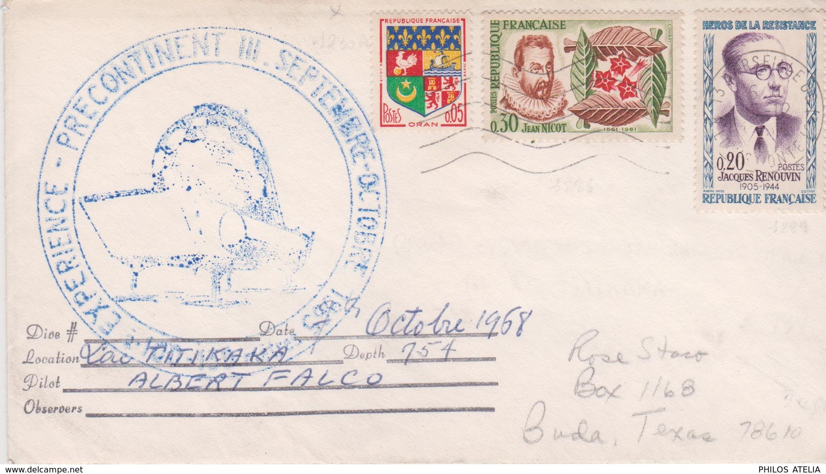 YT 1230A 1286 1288 CAD Marseille Cachet Expérience Précontinent III Sept/ Oct Lac Titicaca Expédition J Cousteau A Falco - 1961-....